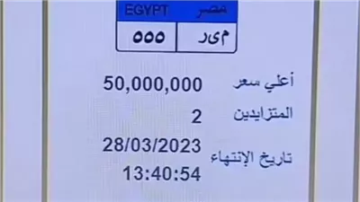 رسميًا.. انتهاء التزايد على لوحة مرور م ى ر 555 بسعر 50 مليون جنيه اليوم